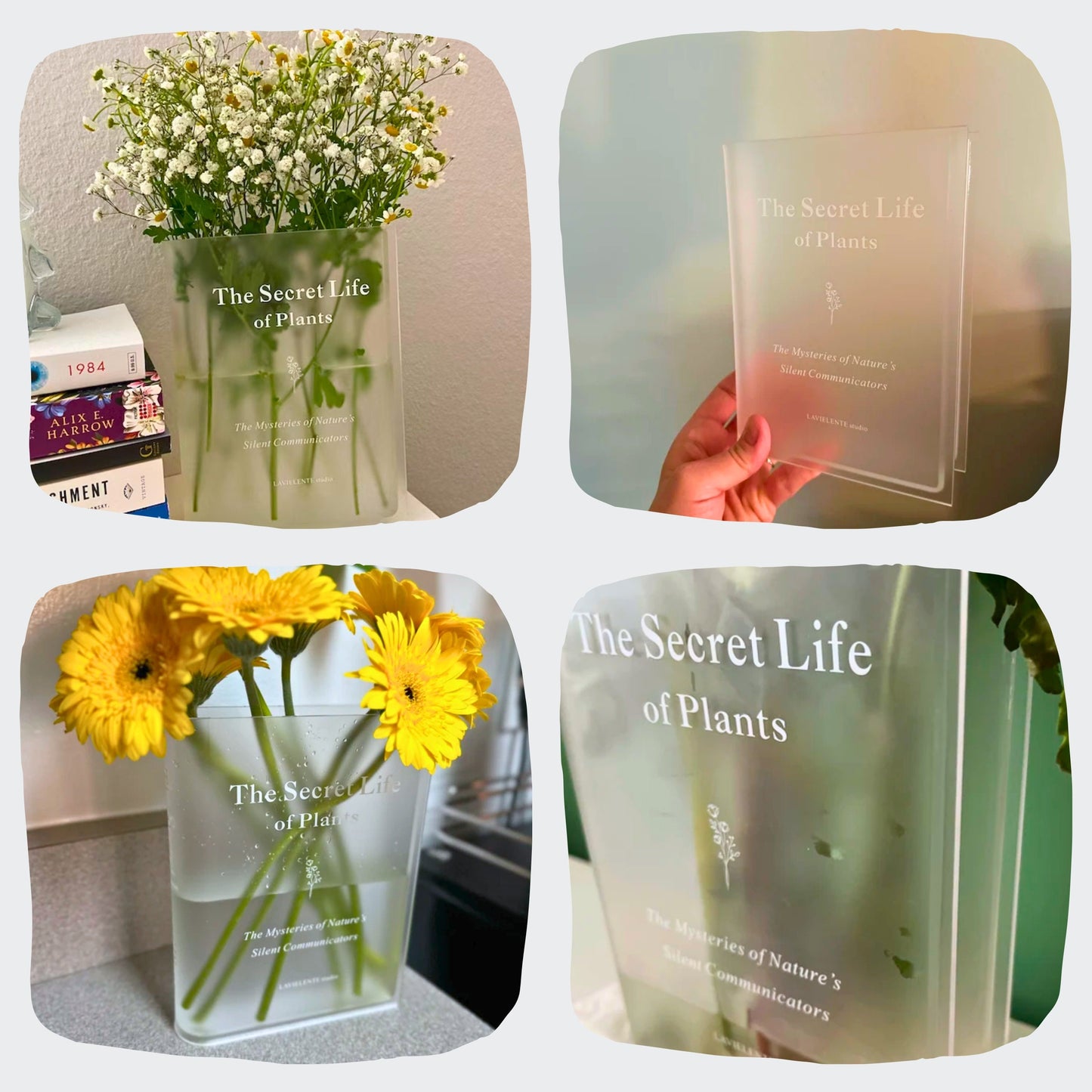 The Secret Life of Plants Acrylic Book Vase Unique Home Decor for Book and Flower Lovers Perfect Gift