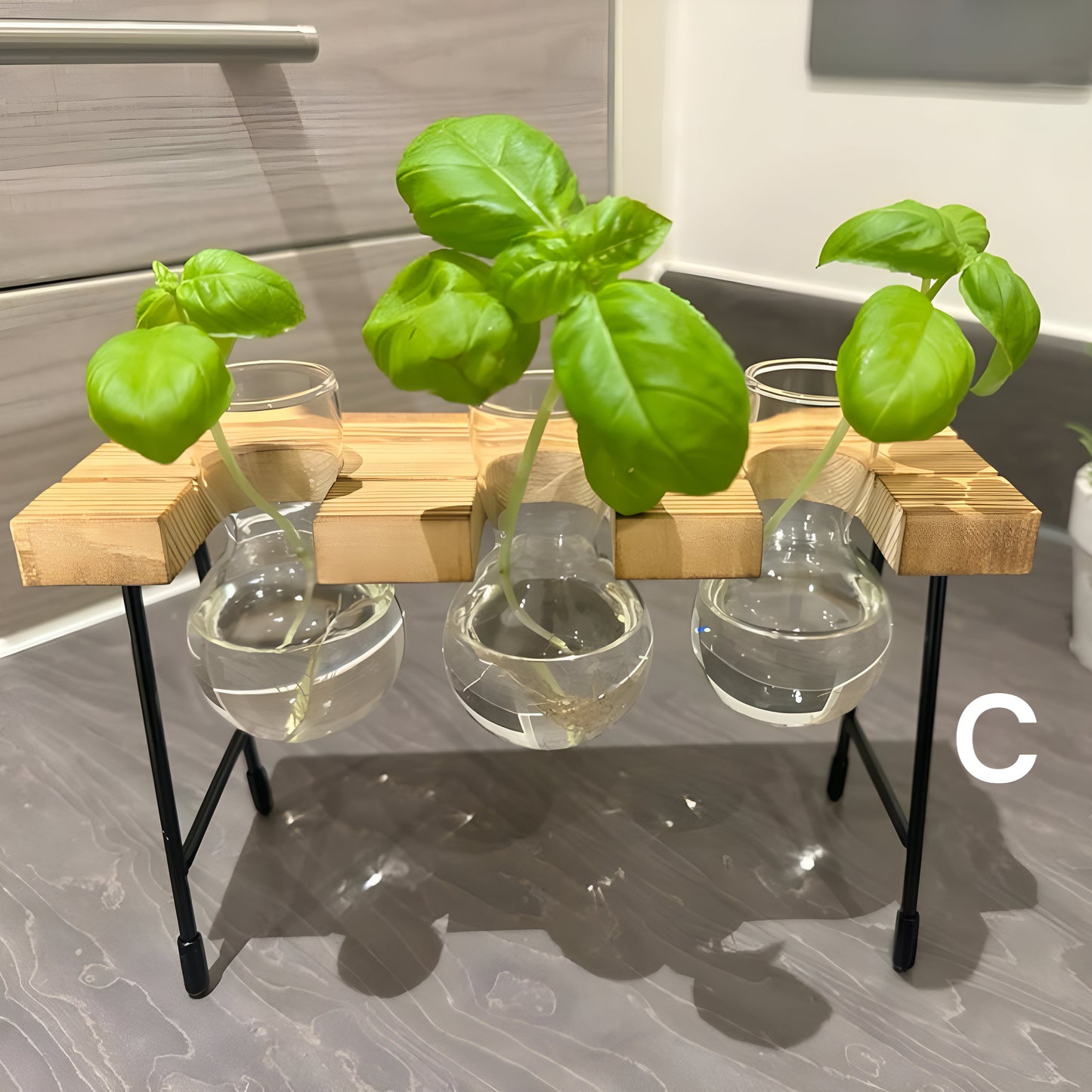 Hydroponic Gardening - Plant Propagation Station Glass Desk Plant Indoor Hydroponic Plant Pot Wooden Frame Plant Cuttings Glass Vase