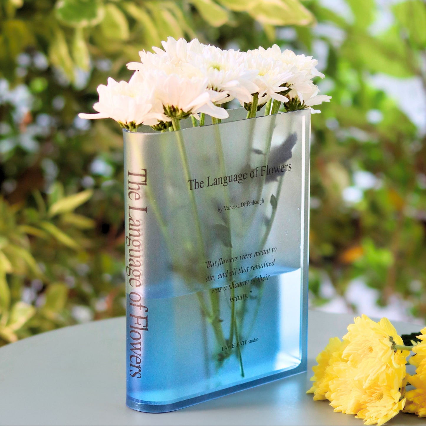 The Language of Flowers Fade Color Acrylic Book Vase Chic Home Decor for Book Flower Lovers Perfect Gifts for Anniversaries & Housewarming