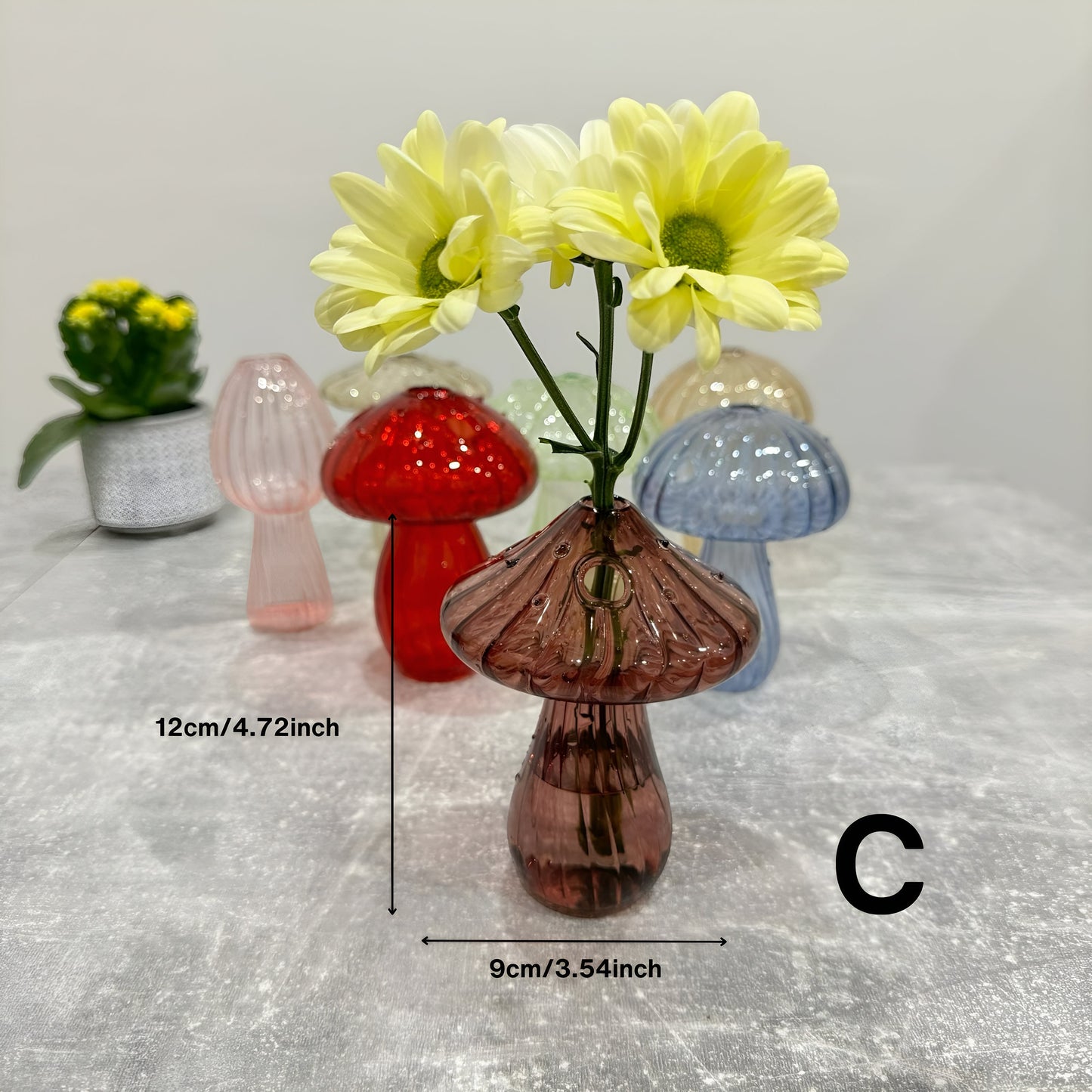 Glass Mushroom Bud Vase, Handmade Mushroom Shape Fungi Home Decor Vase Small Plant Planter  Decorative Decorer Flower Vases