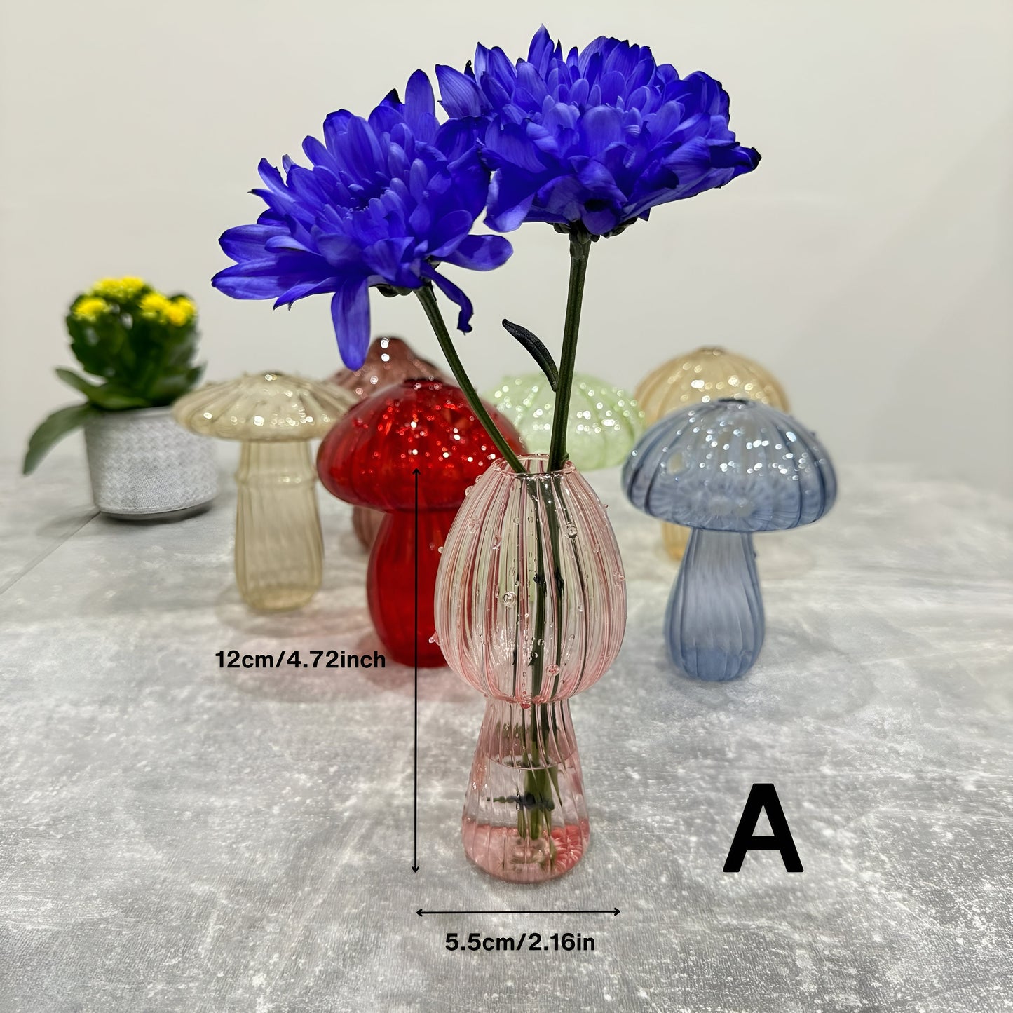 Glass Mushroom Bud Vase, Handmade Mushroom Shape Fungi Home Decor Vase Small Plant Planter  Decorative Decorer Flower Vases