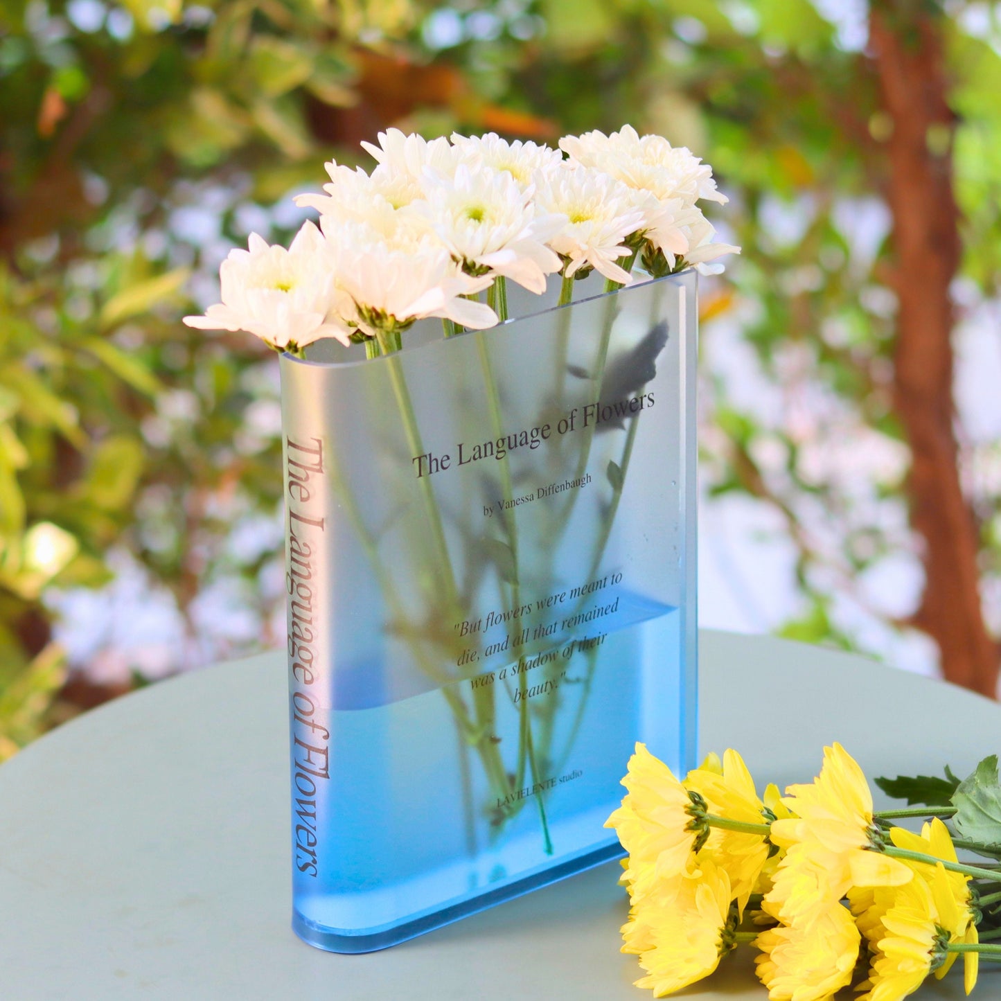 The Language of Flowers Fade Color Acrylic Book Vase Chic Home Decor for Book Flower Lovers Perfect Gifts for Anniversaries & Housewarming