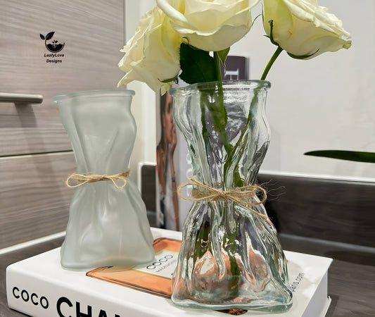 Glass Paper Bag Vase, Transparent Nordic Glassvase Bag Shape Home Flower Pot Decorer Vase Cute  Decorative Vases