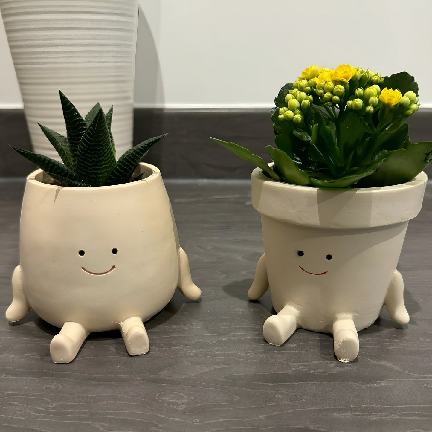 Smiley Face PlantPot - Handmade Cute Resin Sitting Smileyface Character Flower Pot Decorer Novelty Sitting Planter Decorative Plant Vase