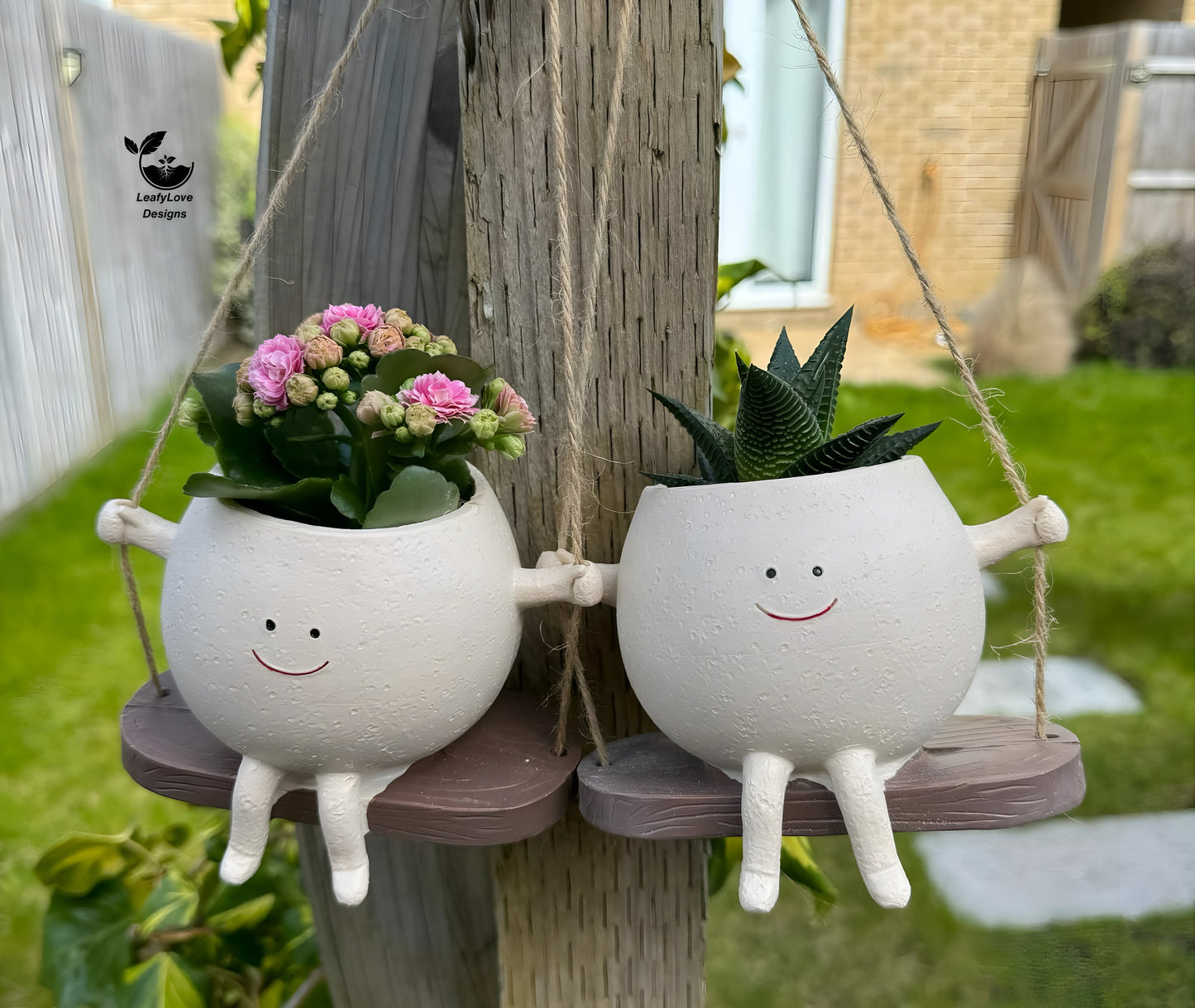 Hanging Smiley Face PlantPot - Handmade Cute Resin Sitting Flower Pot Decorer Novelty Planter Decorative Character Hangingplants Vase