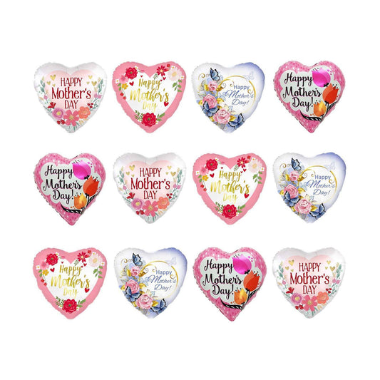 JANOU 20pcs happy Mother's Day Heart balloons foil Love You Mom balloons for Mother's Day Mom Birthday Party decorations