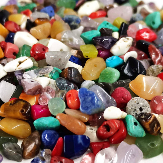 500pcs Natural Chip Stone Beads Multicolor 5mm to 8mm Irregular Gemstone Healing Crystal Loose Rocks Bead Hole Drilled DIY for Bracelet Necklace