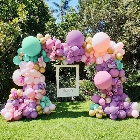 Double Stuffed Pastel Balloon Garland Pink Purple Green Balloons Rainbow Balloon Arch With Gold Metallic Latex Balloons Kit For Mermaid Baby Shower