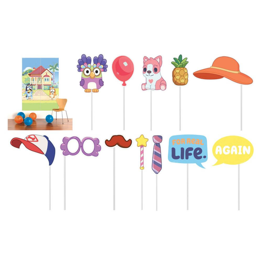 Fun Express Bluey Party Scene Setter with Photo Stick Props