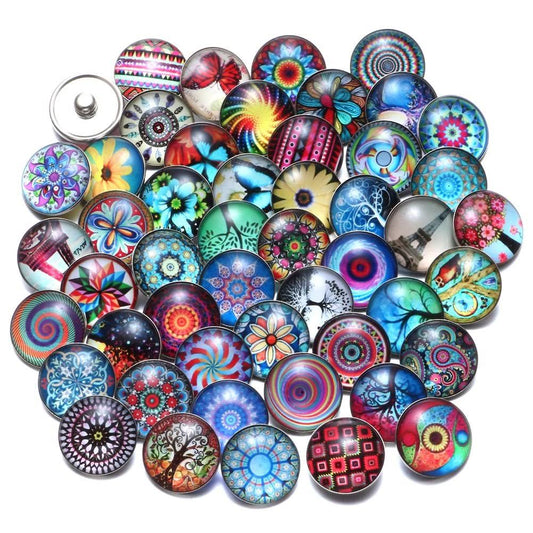 Ginooars Mixed Style Glass Snaps Buttons 18mm for Interchangeable Snaps Jewelry