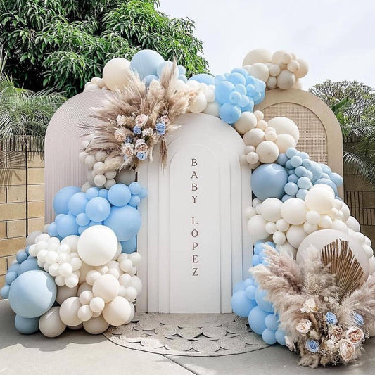 JZCZOEB Dusty Blue Balloon Arch Kit Blue Baby Blue All Double Stuffed Balloons Garland for Boho Neutral Bear Baby